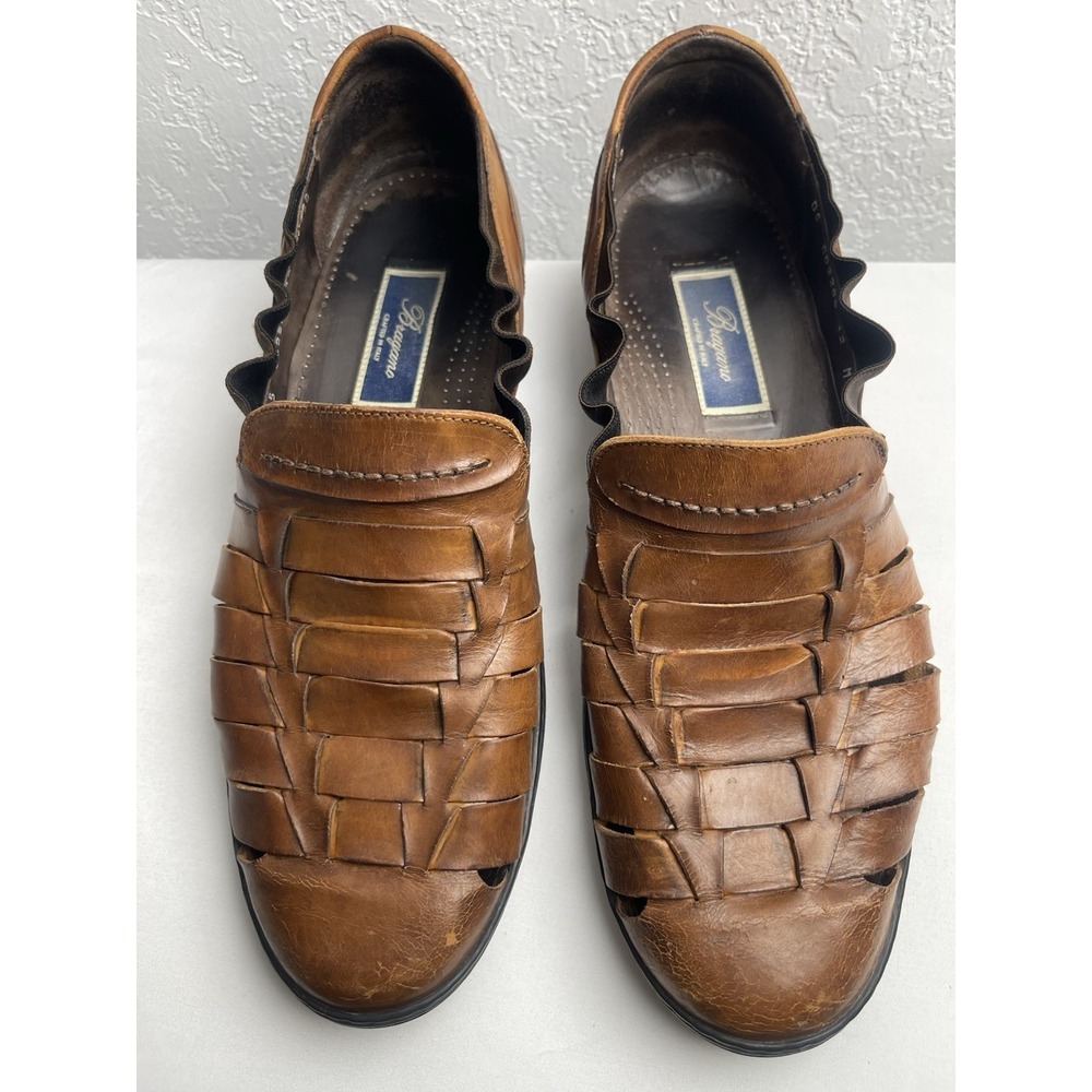 Bragano Italian Woven Brown Leather Slip-On Shoes Size 12M